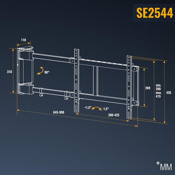 Настінне кріплення для телевізора RICOO R07 40-100 дюймів, до 100 кг, VESA 200x200 - 600x400, похиле, для 55, 65, 75, 85 дюймів