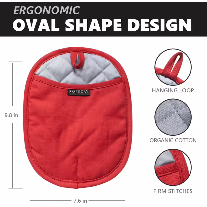 Rorecay Silicone Oven Mitt Sets: Heat-Resistant Oven Pads with Pockets, Non-Slip Grip, Large Oven Mitts for Kitchen, Baking, Cooking, Quilted Insert, 24 x 19 cm (Red, 2)