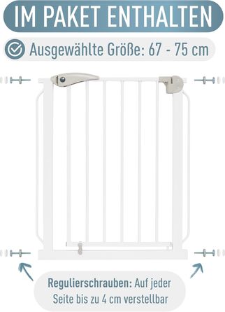 Захист для сходів IB STYLE для дітей - сітка для воріт, бар'єр для тварин, без свердління, білий, 67-75 см