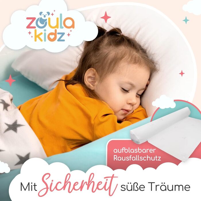 Надувне дитяче ліжко для подорожей - ліжко з захистом від падіння та вбудованим насосом - Портативне дитяче туристичне ліжко з тканиною Oeko-Tex - Ідеально для кемпінгу, готелів та дому (1 шт, 180 см)