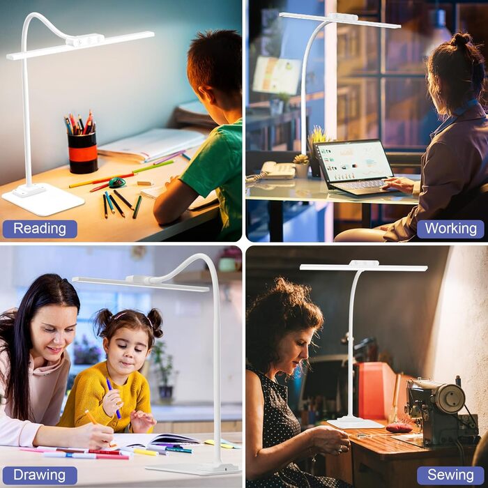 LED Desk Lamp with Adjustable Brightness - 1200 Lumens, Dual Head, Clamp-On for Home Office, Eye Protection, Gooseneck Design, 5 Color Temperature Settings, Metal Base