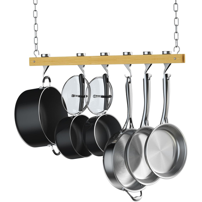 Chef Standard Wooden Pot Rack, Single Bar