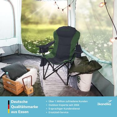 Кемпінговий стілець Skandika Relax Comfort зелено-сірий: розкладний стілець з підсклянником та охолоджувальним відсіком, до 160 кг