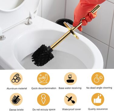 EXLECO Щітка для унітазу з нержавіючої сталі з змінною щіткою, підставка, аксесуари для ванної кімнати, золото