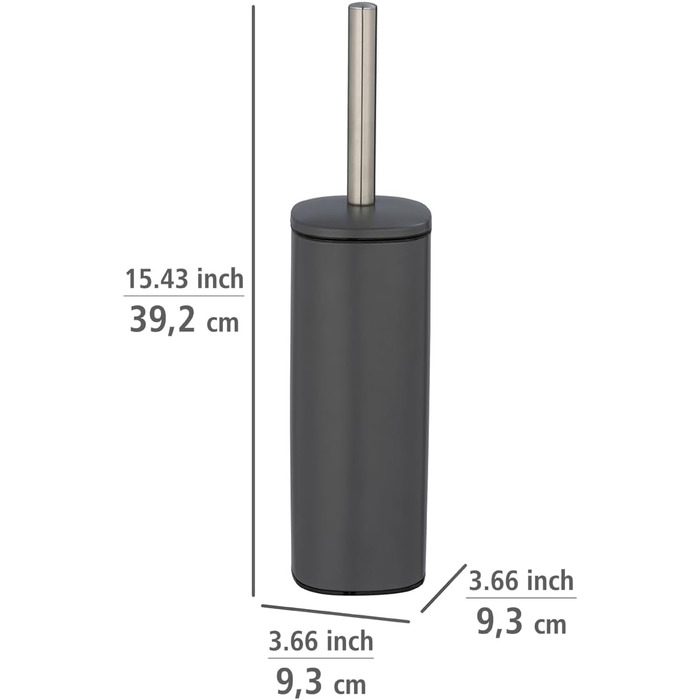 Набір для туалету WENKO Alassio: щітка для унітазу з висувним тримачем, змінна головка 8,5 см, чорний метал, 9,3 x 39,2 x 9,3 см, матовий сірий