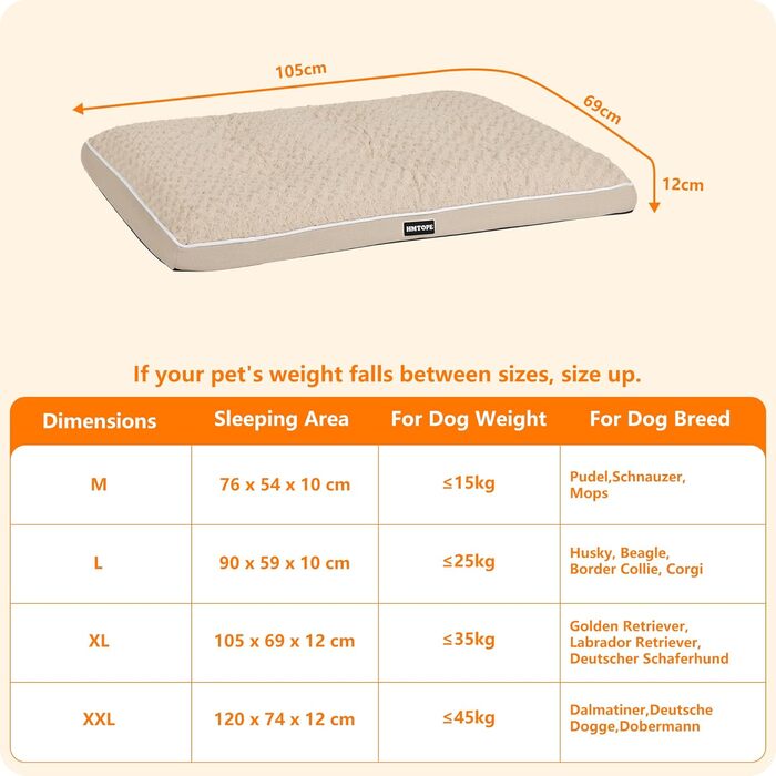 Ортопедичний лежак для собак, двоярусний килимок для собак, зручний лежак для собак, знімний кошик для собак, 90 см для собак маленьких та середніх порід (105 x 69 x 12 см, бежевий)