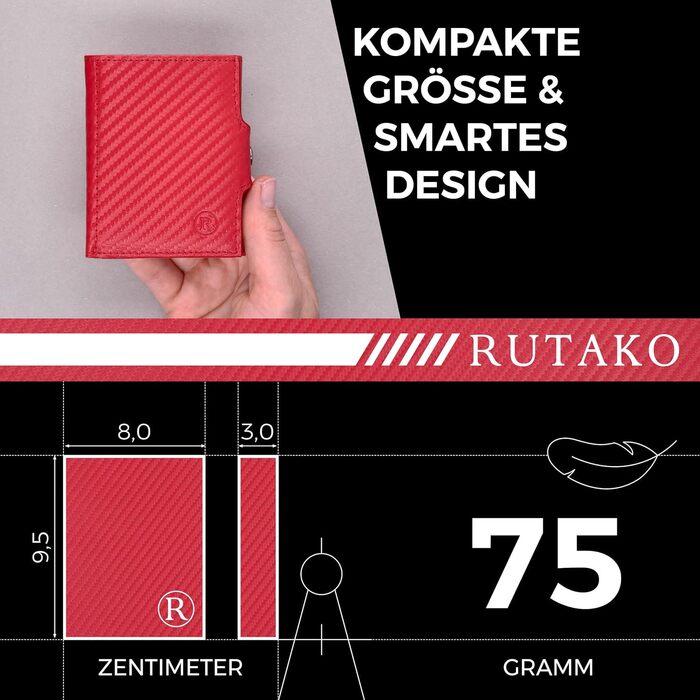 RUTAKO Slim Wallet with XL Coin Pocket & RFID Protection - Card Holder for Men & Women - Small Credit Card Holder - Mini Wallet - Purse/Wallet Small - Wallet Carbon Red