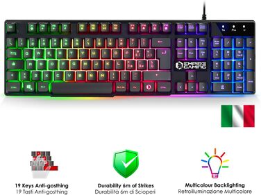 EMPIRE GAMING Kit MK800: Клавіатура та мишка для геймінгу RGB з італійською розкладкою (QWERTY), 105 клавіш, 2400 DPI, Anti-Ghosting, сумісна з PC, PS4, PS5, Xbox One/Series, Mac