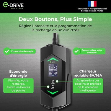 Зарядний пристрій для електромобілів 16A (3.7кВт) E-Drive Solution, 6м, Type 2, LCD, з тримачем, сумісний з Green Up/Skudo