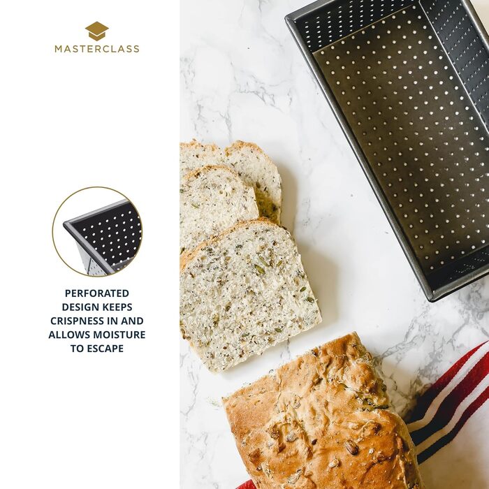 Форма для випічки хліба MasterClass Crusty Bake перфорована, 21x11x7 см, сіра - антипригарна, вуглецева сталь