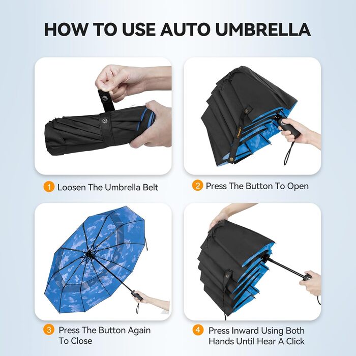 TECKNET Парасолька від вітру, велика автоматична парасолька з 10 спицями, 104 см, для чоловіків та жінок (Небесно-блакитний)