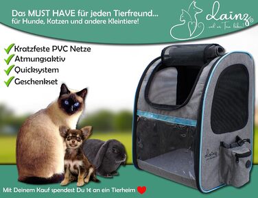 Dainz рюкзак для собак і котів до 6 кг, сірий, з міцною PVC сіткою, для маленьких тварин