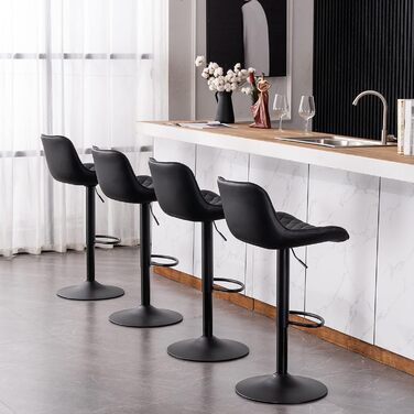 YOUTASTE Adjustable Bar Stools - Modern Design, Padded, Swivel, Faux Leather, Black - Set of 2