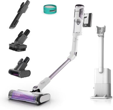 Пылесос Shark Clean & Empty: аккумуляторный, с базой самоочистки, до 40 мин работы, беспроводной, для шерсти животных, ковров и твердых полов, с LED-подсветкой, тихий, белый/синий, BU3521EU