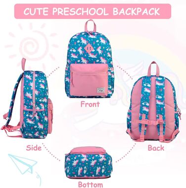 Дитячий рюкзак для дівчаток та хлопчиків, 1 клас, 6-8 років, водонепроникний, 13 літрів, 29x12x38 см (Блакитний Єдиноріг)