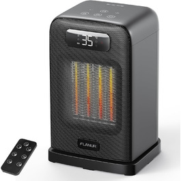 Портативний обігрівач FLANUR з термостатом, 1500W, PTC-кераміка, ECO-режим, 2-в-1, цифровий дисплей, таймер 12 годин, тихий (35dB), білий, 1 шт + 2 режими (чорний)