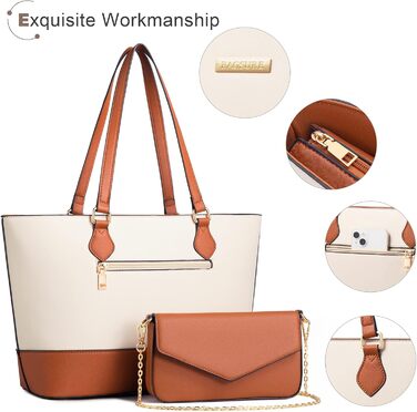 Bagsure Сумка жіноча 4 в 1: сумка-шопер, сумка на плече, сумка для офісу, подорожей (Браун-Бежевий)