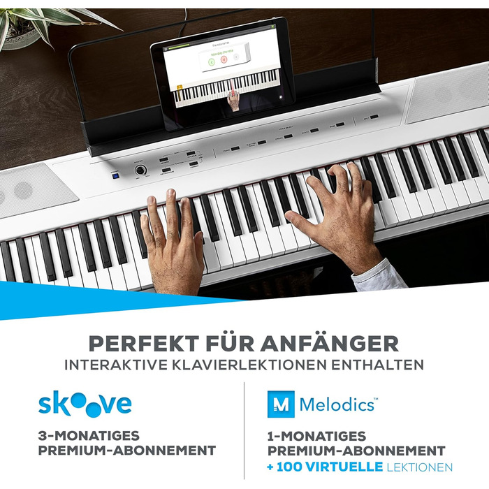 Електронне піаніно Alesis Recital - E Piano 88 клавіш з напівзваженими клавішами, динаміками, 5 преміум-звуками, виходом для навушників, підписка на уроки гри на клавіатурі (біле)