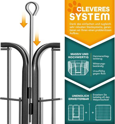 ТресКо® вольєр для цуценят 60 см, з дахом та анкерами | Вольєр для собак 8-секційний | Розкладний вольєр для собак з дверцятами | Збірка без інструментів | Вольєр для тварин, стійкий до погодних умов 77 x 60 см