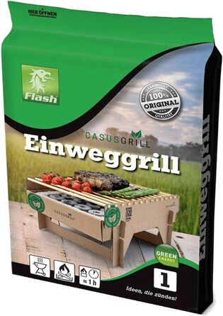 Sustainable Premium Lava Stone Disposable Grill - 6 Pieces including Starter Aid - 60 Minutes Grill Time - Wood, Bamboo, Charcoal (6)