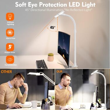 LED лампа для робочого столу з регулюванням яскравості, 24W, 80см, для офісу та дому, лампа-лебідь, кріпиться до столу (біла)