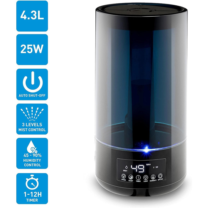 Зволожувач повітря та дифузор для ефірних олій Grundig 4,3 л з гігрометром, таймером та нічним світлом (15-35 м²)