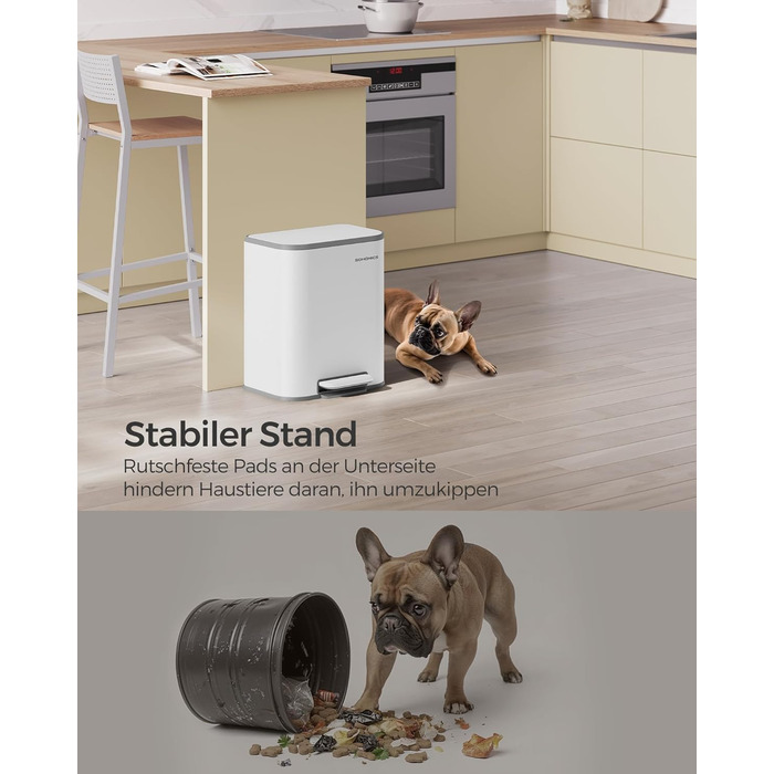 Відро для сміття SONGMICS 20 л з кришкою, з педаллю, сталеве, Soft-close, біле (LTB542W02)