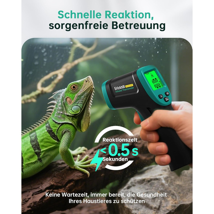 Інфрачервоний термометр ERICKHILL -50℃~800℃: безконтактний лазерний термометр з LCD-дисплеєм, регульований коефіцієнт випромінювання. Підходить для приготування їжі, грилю, заморожування, промисловості