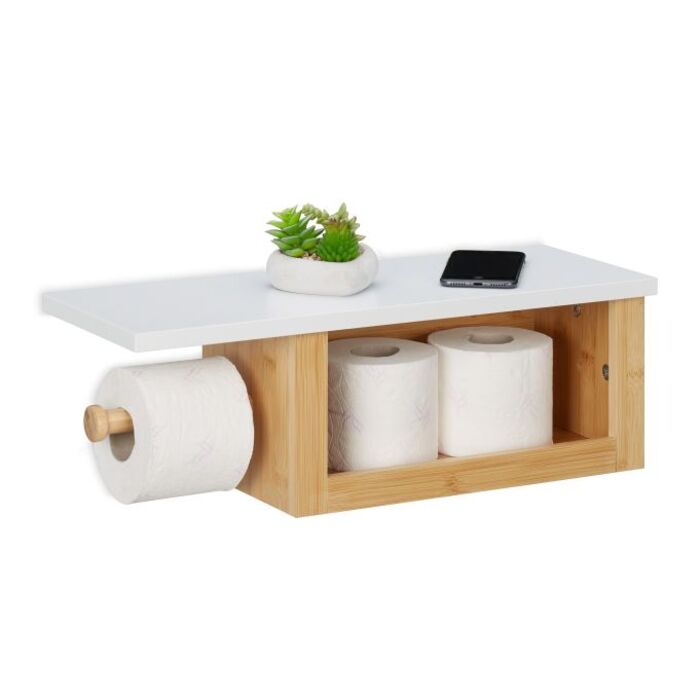 Relaxdays Bamboo Toilet Paper Holder with Shelf