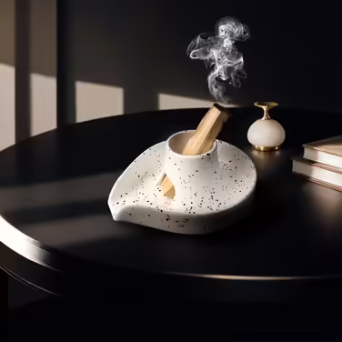 Incense Holder, Incense Stick Bowl, Ceramic Incense Holder, Burn Bowl for White Sage/Palo Santo Stick/Incense, 3-in-1 Burner Bowl with White Sage Bundle (Gray)