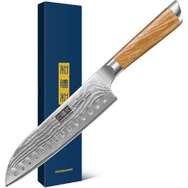 Японський ніж Santoku HOSHANHO з дамаської сталі, 18 см - гострий кухонний ніж з ергономічною ручкою, 67 шарів, у подарунковій коробці