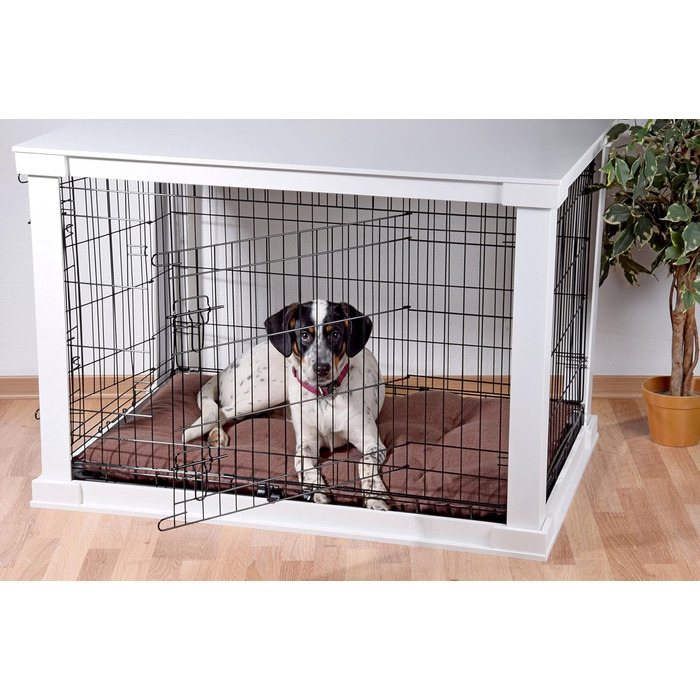 Дерев'яний вольєр для собак Dobar® розмір M - Будка для собак з поверхнею столу - Будка для собак для дому - Будка для собак з масиву дерева - журнальний столик - 83 x 55 x 59 см - Білий