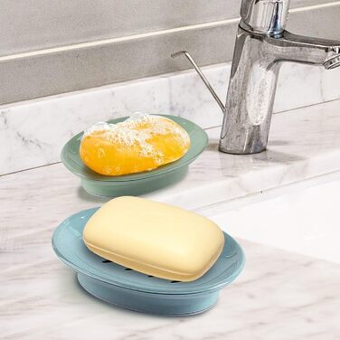 Набір з 3 мисок для мила з піддоном, мильниця, легке очищення, запобігає розмитому милу для душу, ванної кімнати, кухні, білий, синій, зелений