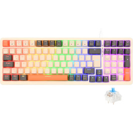 Механічна клавіатура Rii бездротова, геймерська Bluetooth, Tri-Mode 75%, QWERTZ, 20 режимів RGB-підсвічування (BT5.0 + 2.4GHz + кабель), Blue Switch