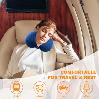 Подушка для шиї, 100% Memory Foam, U-подібна, легка, портативна, для подорожей (синя)