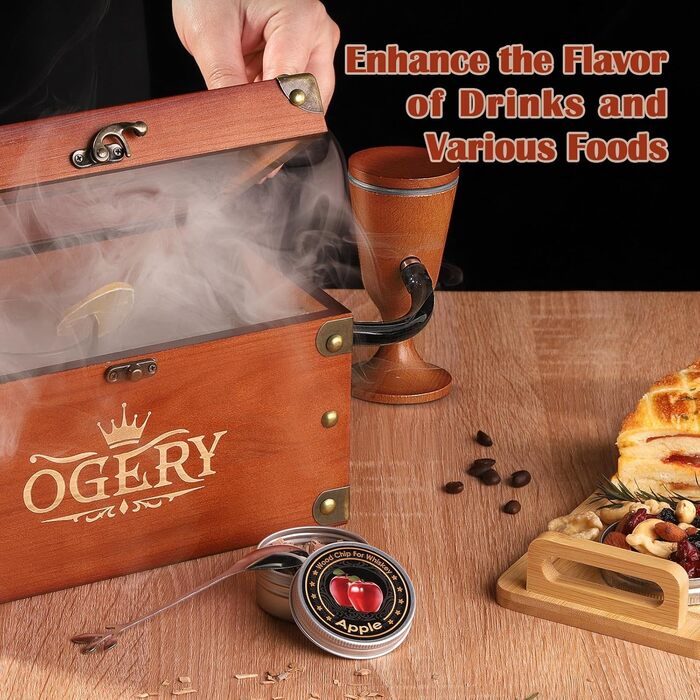 Набір для копчення коктейлів OGERY: Smoke Gun, коробка для віскі, стружка дерева (4 смаки). Подарунок для чоловіків