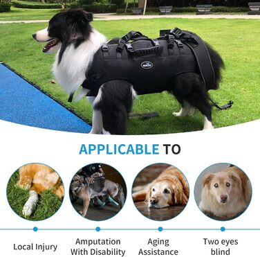 Сумка-переноска для собак великих порід Wakytu: переноска-рюкзак для собак з проблемами суглобів, травмами, літніх собак. Максимальна вага 30-40 кг, чорна, 4XL