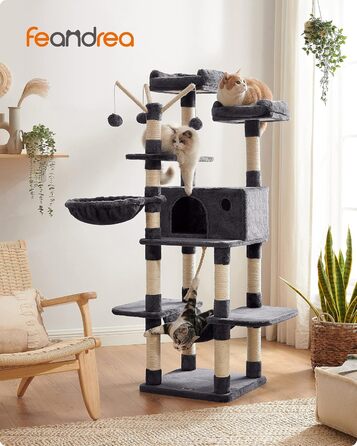Дряпалка для котів Feandrea XXL, 164 см, сірий, 50 x 50 x 164 см