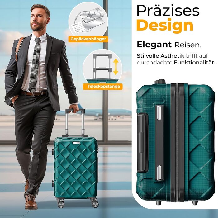 Набір валіз KESSER® 3 шт. | ABS валізи з кодовим замком, ваговою системою та органайзером, 360° обертання | Ручна та велика валіза для подорожей та бізнесу Petrol Teal