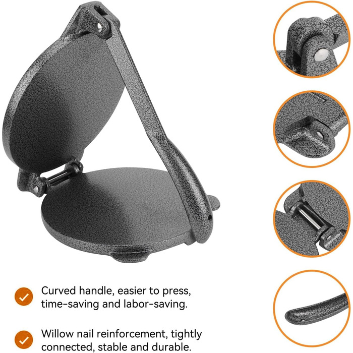 Пресс для тортилій та роті, 16.5 см, алюмінієвий, для тортилій, роті, кесадільї, бурріто, емпінад, з ручним притисканням