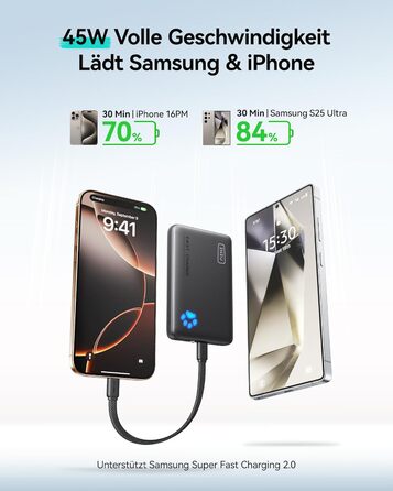 Power Bank INIU 10000mAh 45W USB-C PD3.0 з ліхтариком, бежевий - Зовнішній акумулятор для iPhone, Samsung, iPad
