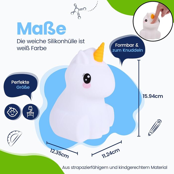 Unicorn Night Light Large – Rechargeable Night Lamp with Tap Function & Remote Control – for Babies and Children – Baby Lamp & Kids Lamp – for Nursery, Children's Room & as a Children's Toy