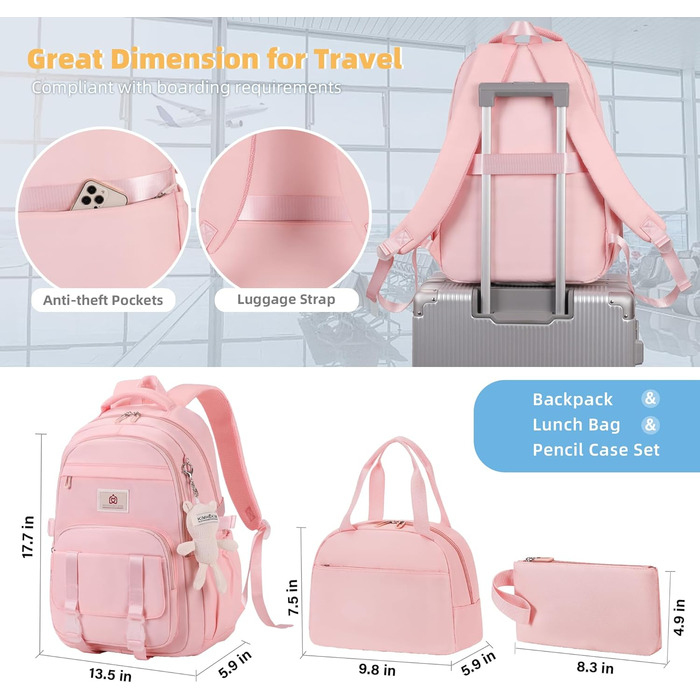 Стильний рюкзак для підлітка, дівчини, студентки: великий, 39.6 см (15.6 дюймів), антикрадійний, рожевий (L)