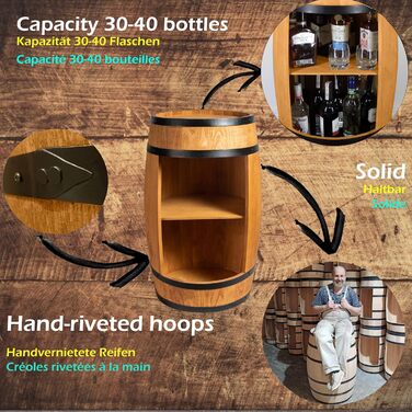 CREATIVE COOPER Fass bar LED RGB with Wine Holder - Wine Rack - Barrel House Bar 80x50cm - Rustic Decorative Bar Cabinet Wine Stand – Wine Cabinet (Oak)
