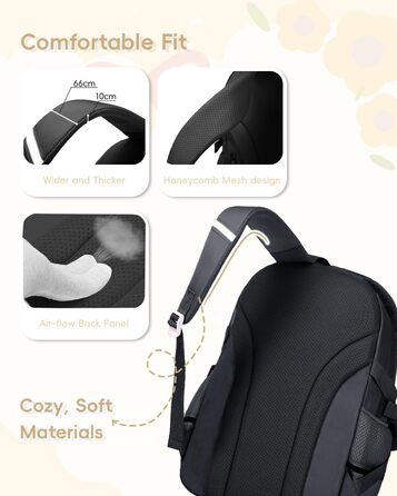 Шкільний рюкзак Tanou для дівчаток-підлітків, 9-16 років. Великий, водонепроникний, з брелоком (чорний)