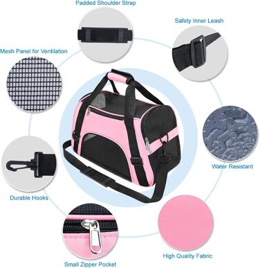Транспортувальна сумка для тварин (кіт, собака, кролик, хом'як) - 47x27x28 см, до 5 кг, рожева
