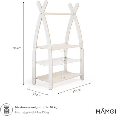 MAMOI® Clothes Rack Baby Nursery | Children's Clothes Rack 106x95x32cm / 53x95x32cm | Children's Clothes Stand Baby | Coat Rack | Baby Wardrobe | Children's Wardrobe | 100% ECO | Made in EU (1 Module - 2 Shelves, White - Beige)