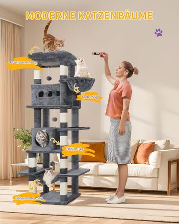 Багатоповерховий котячий будиночок з когтеточками Hzuaneri MS17018LG, 170 см, сірий