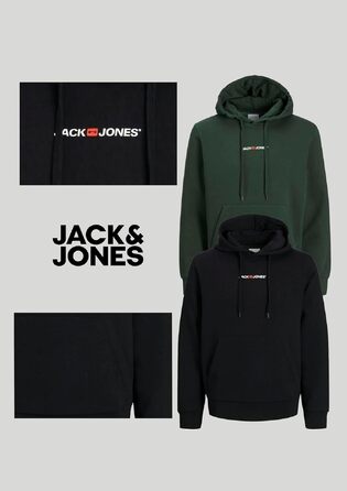 Набір худі для чоловіків JACK & JONES (2 шт.), бавовняний світшот з каптуром, чорний та темно-зелений, розмір L