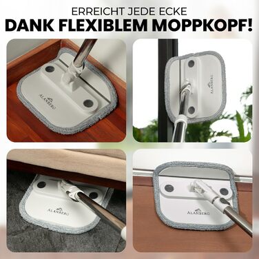 Набір для миття підлоги з відром ALANBERG® Gen2, білий: 360° самовіджимання, система з двома камерами, 2 мікрофібрових насадок